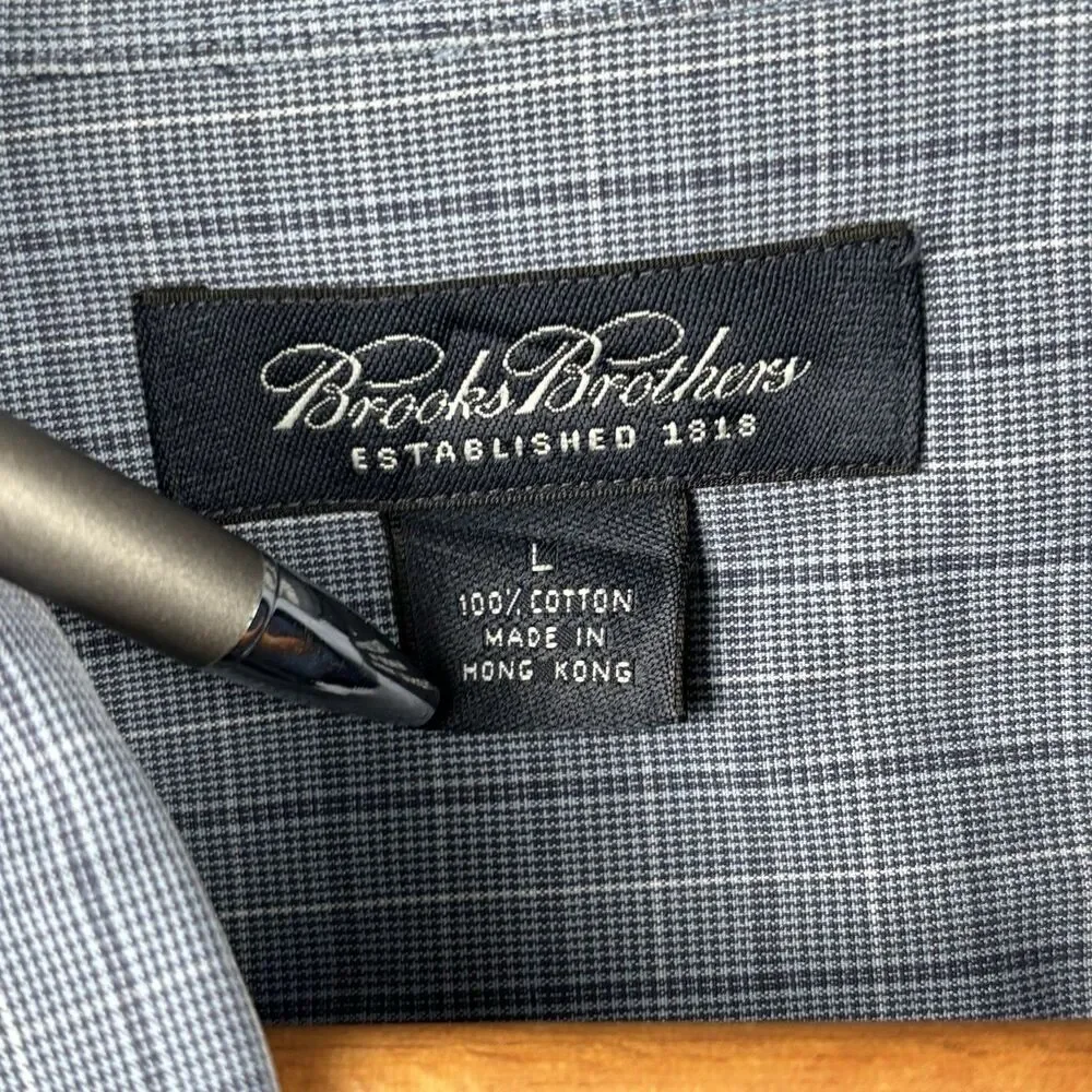 Brooks Brothers Men’s Large Shirt NASA Blue Check Dress Shirt Cotton Long Sleeve